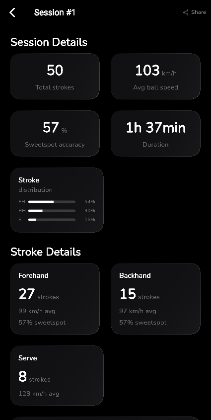 SWINQ session detail screen with stroke breakdown