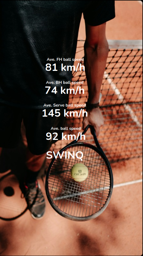 SWINQ ball speed stats overlay on tennis photo